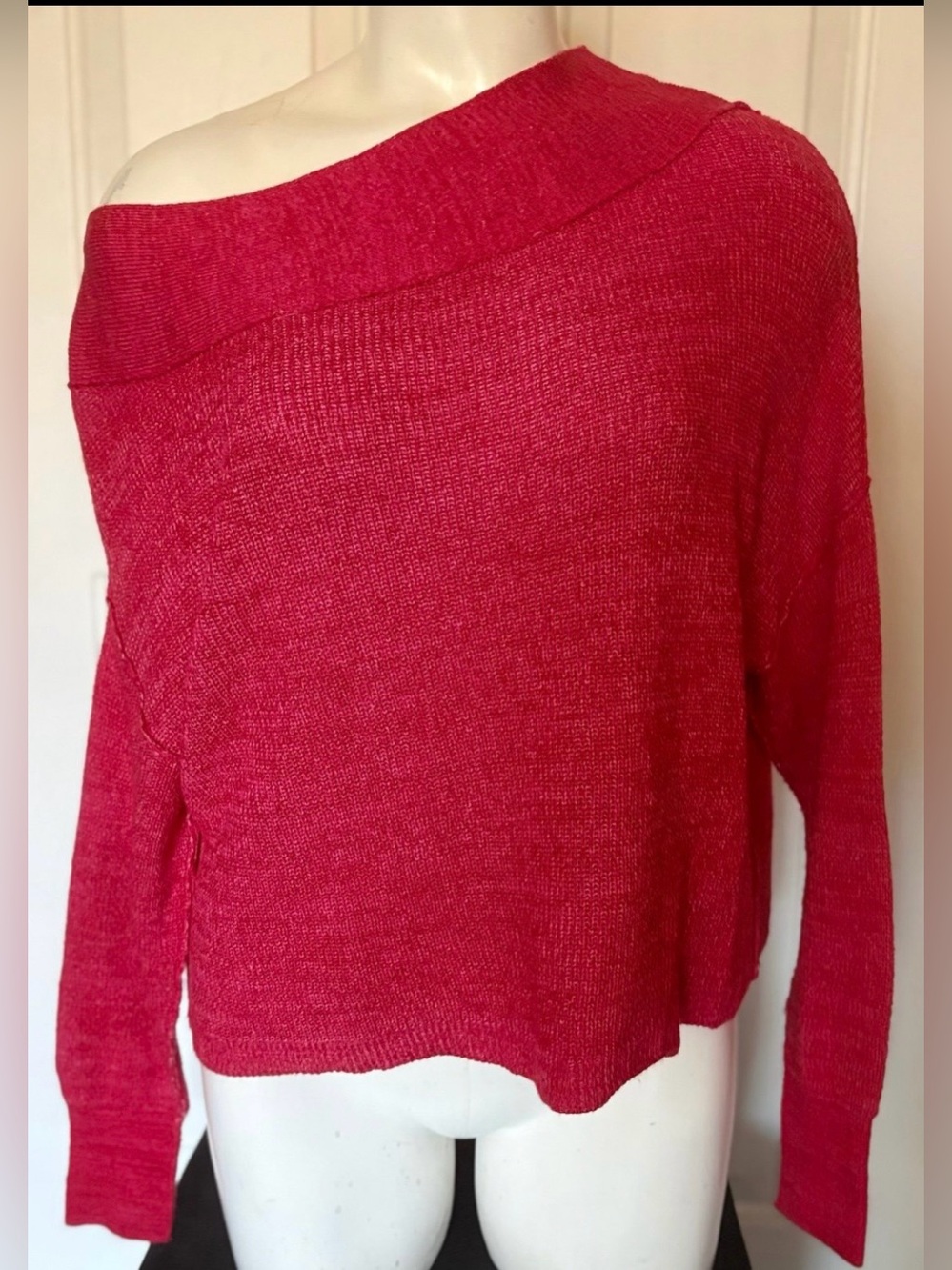Free People Women's Off-the-Shoulder Red Knit Sweater size XS